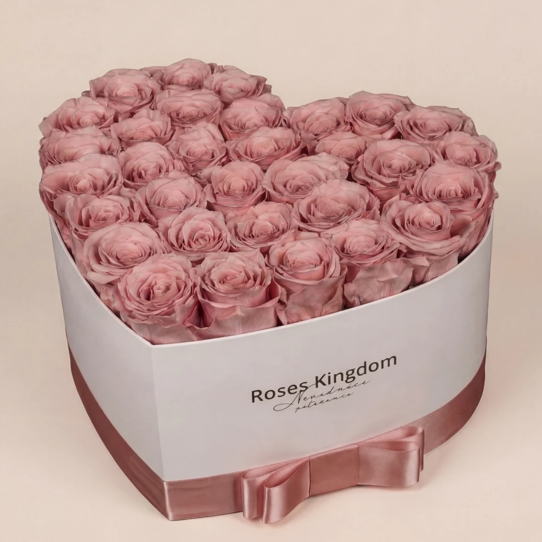 Levně Flower box srdce DELUXE STARORUŽOVÁ BÍLÁ