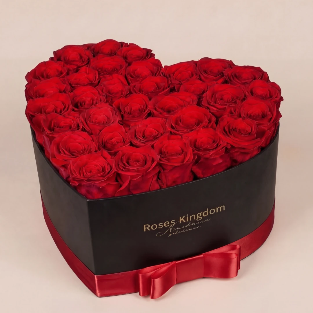 Levně Flower box srdce DELUXE ČERVENÁ ČERNÁ