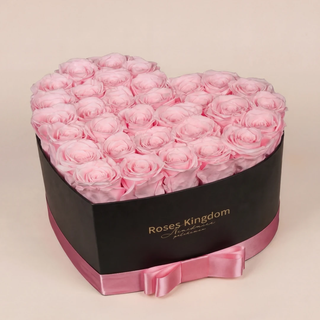 Levně Flower box srdce DELUXE RŮŽOVÁ ČERNÁ