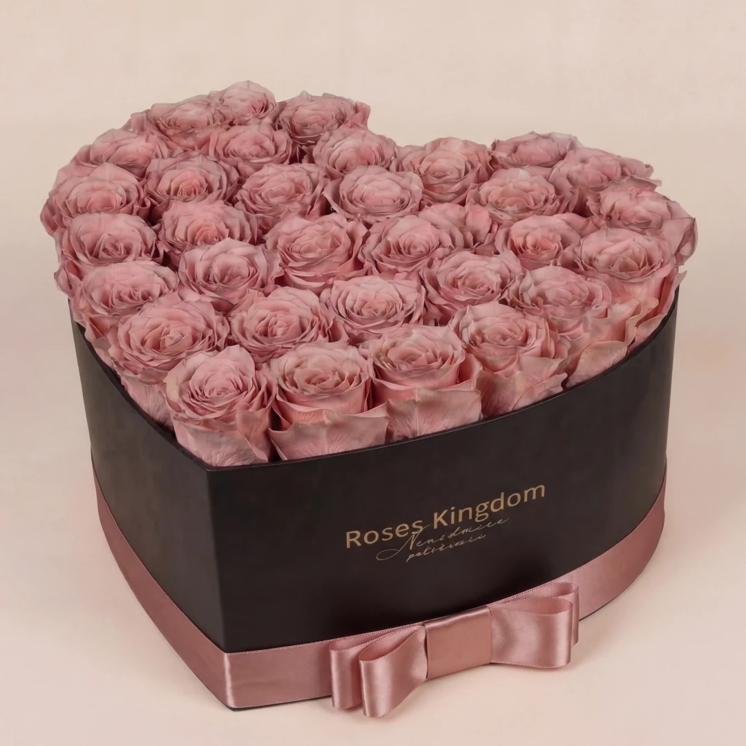 Levně Flower box srdce DELUXE STARORUŽOVÁ ČERNÁ