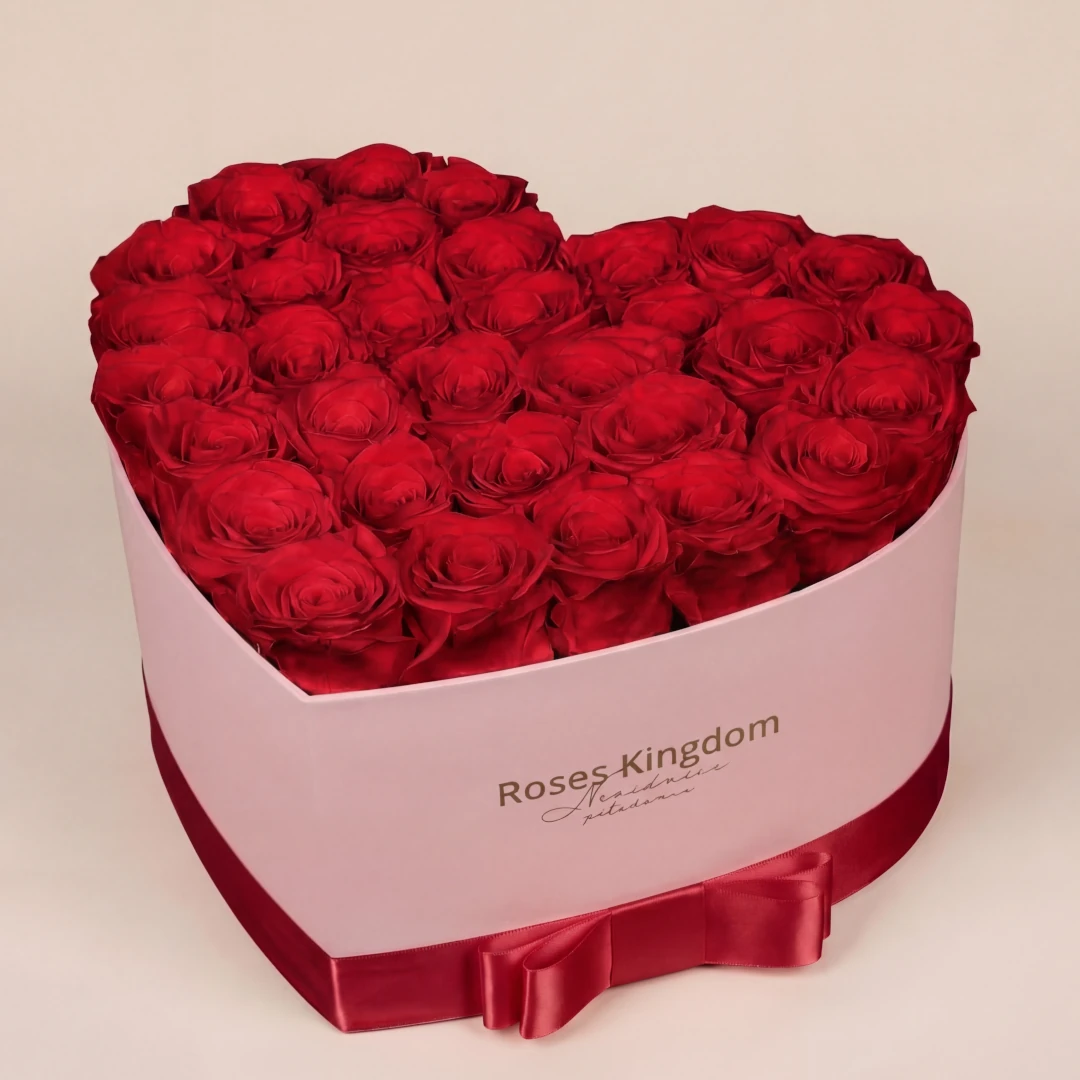 Levně Flower box srdce DELUXE ČERVENÁ RŮŽOVÁ