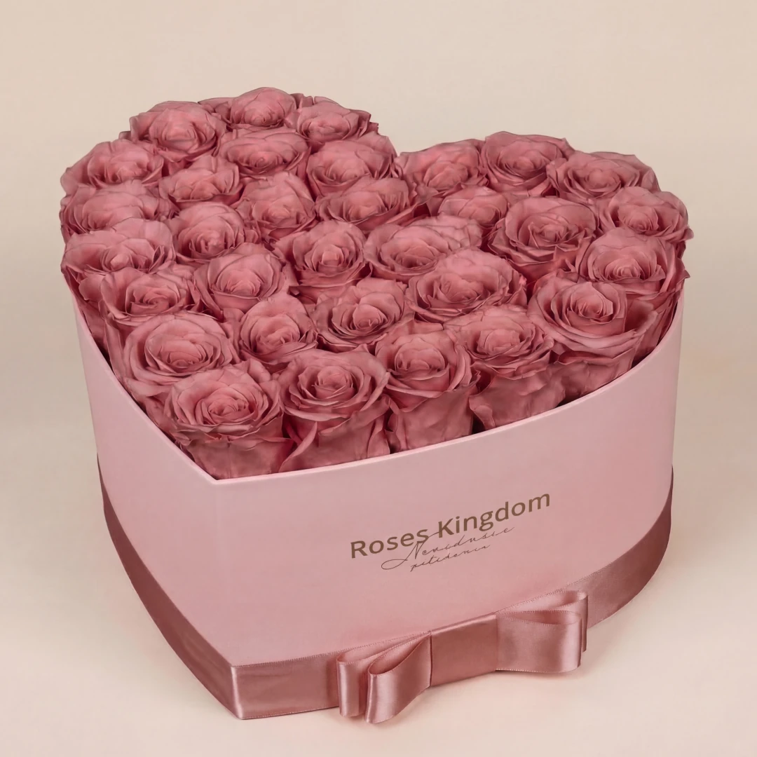 Levně Flower box srdce DELUXE STARORUŽOVÁ RŮŽOVÁ