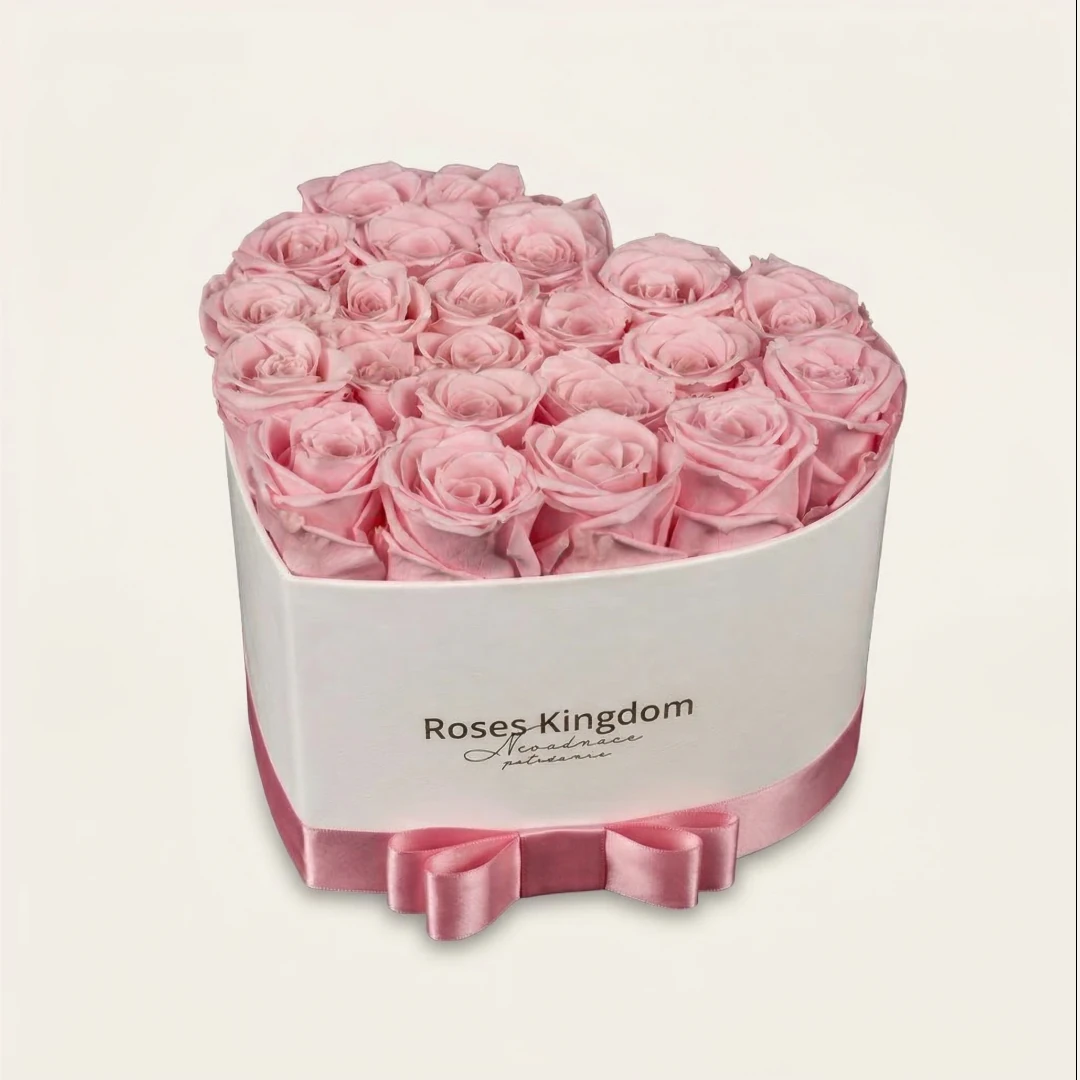 Levně Flower box srdce PREMIUM RŮŽOVÁ BÍLÁ