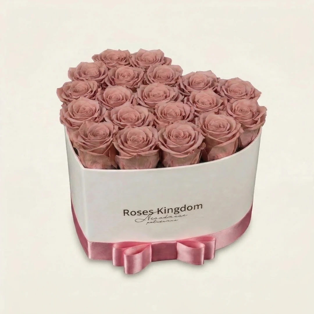 Levně Flower box srdce PREMIUM STARORUŽOVÁ BÍLÁ