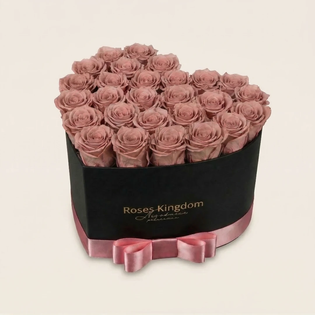 Levně Flower box srdce PREMIUM STARORUŽOVÁ ČERNÁ