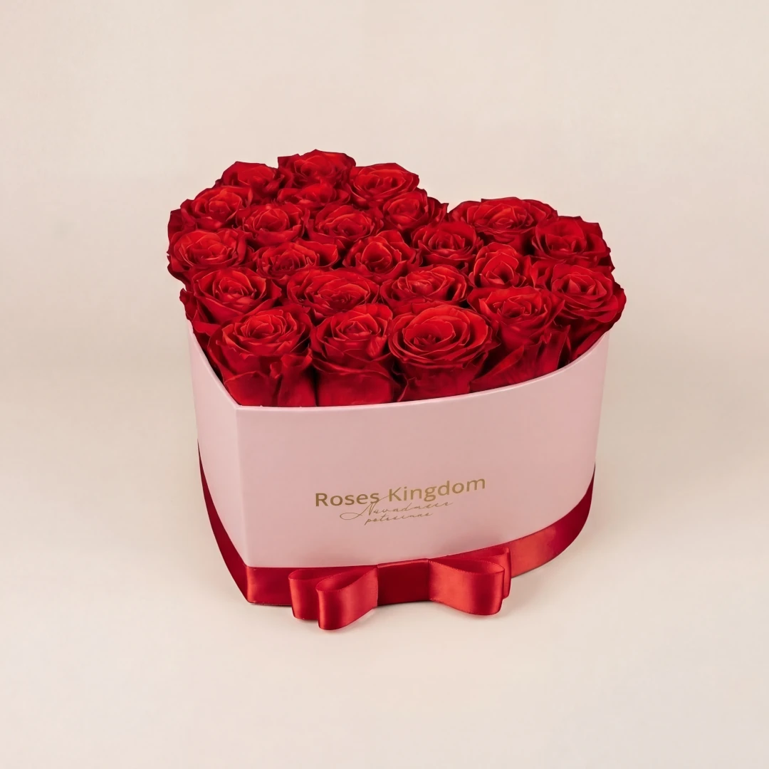 Flower box srdce PREMIUM ČERVENÁ RŮŽOVÁ