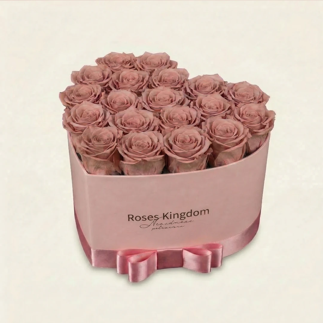 Levně Flower box srdce PREMIUM STARORUŽOVÁ RŮŽOVÁ