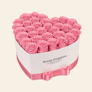 Růže ve tvaru srdce > flower box deluxe - biela - ruzova