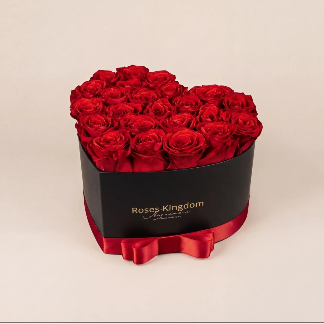 Levně Flower box srdce PREMIUM ČERVENÁ ČERNÁ