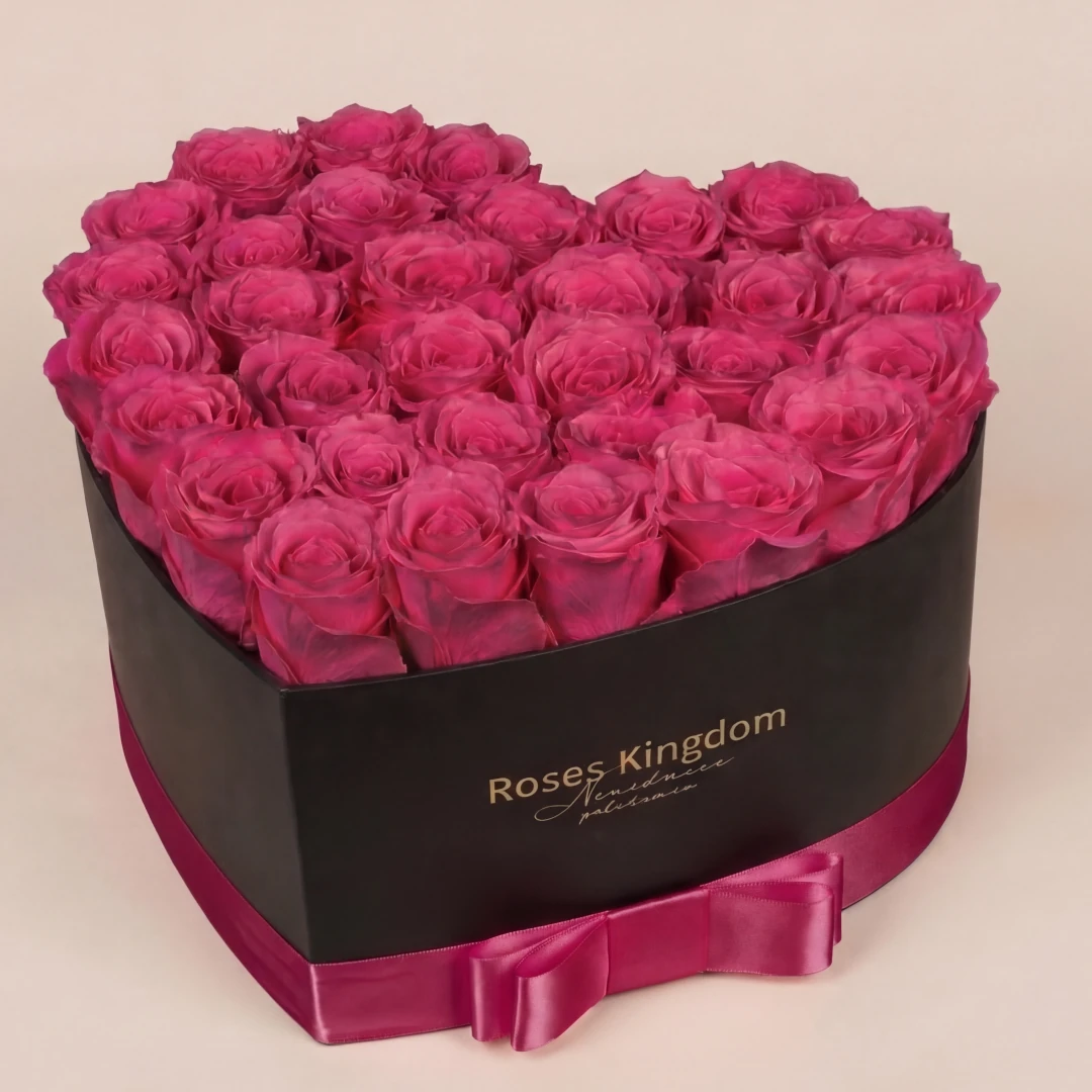 Levně Flower box srdce DELUXE CYKLAMENOVÁ ČERNÁ