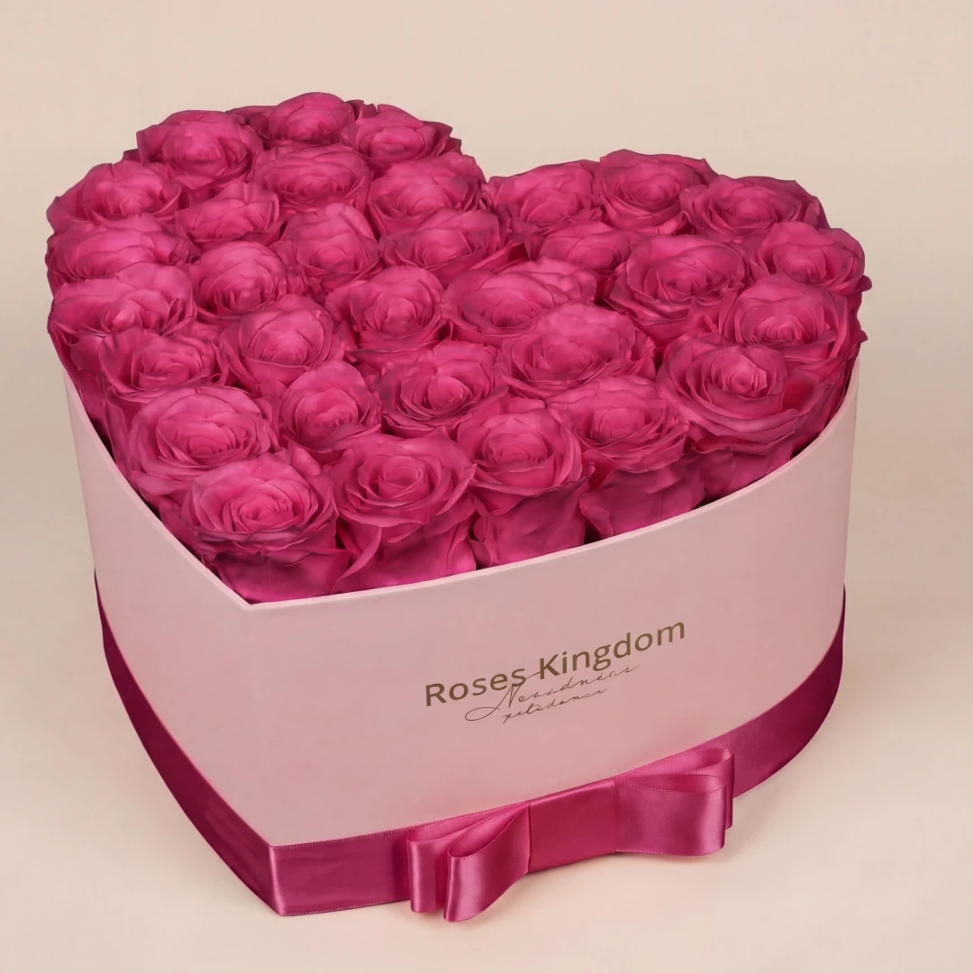 Levně Flower box srdce DELUXE CYKLAMENOVÁ RŮŽOVÁ