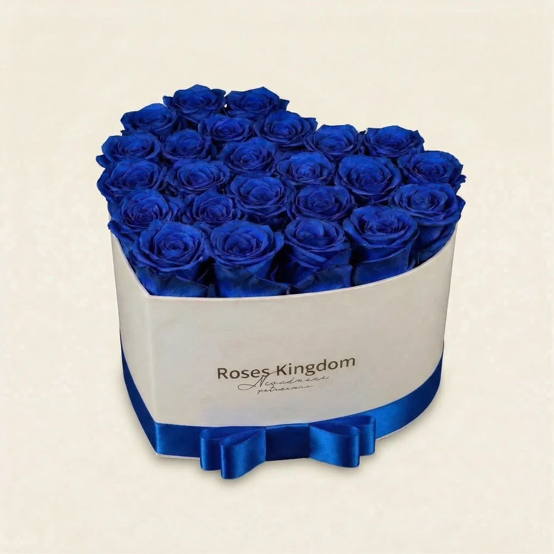 Levně Flower box srdce PREMIUM MODRÁ BÍLÁ