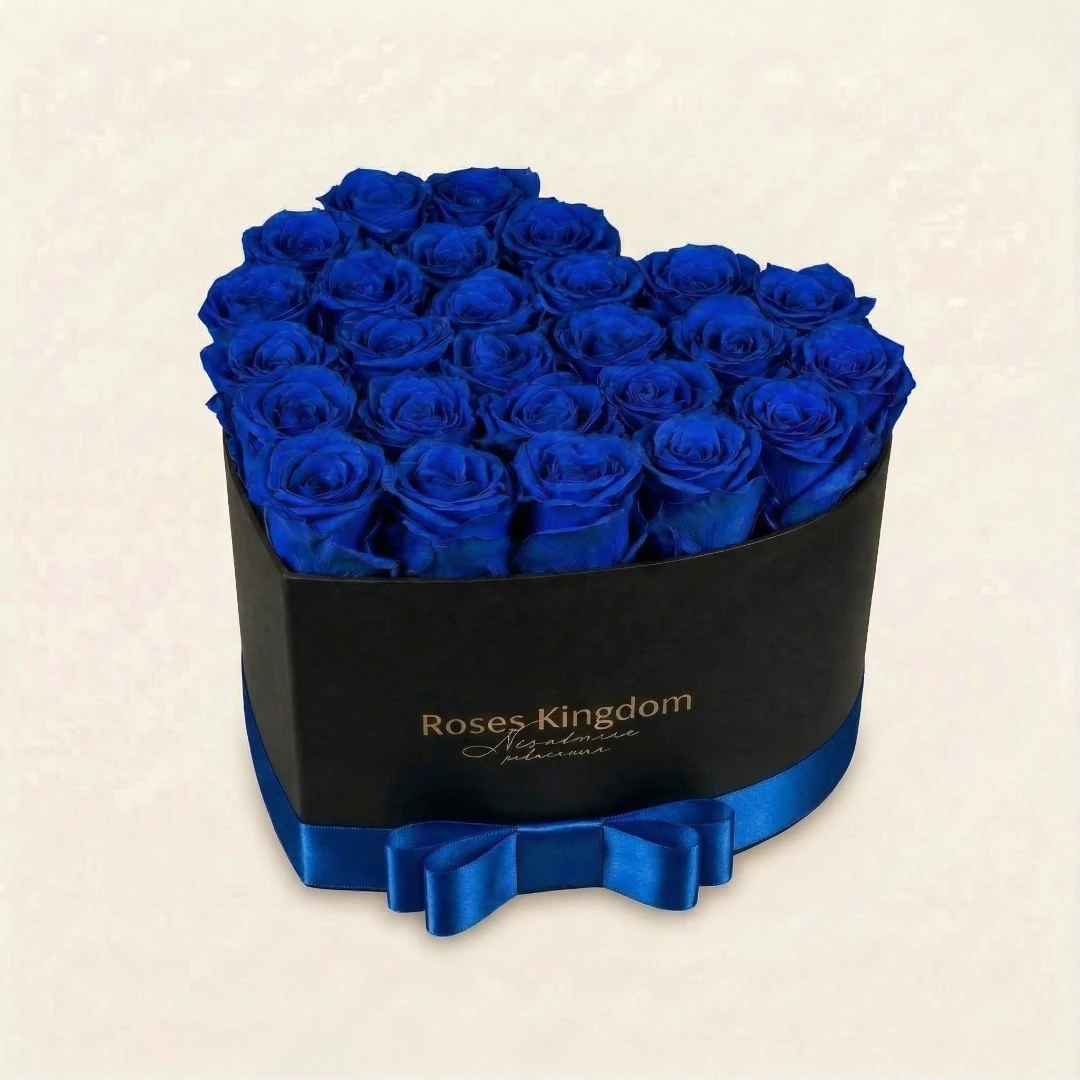 Levně Flower box srdce PREMIUM MODRÁ ČERNÁ