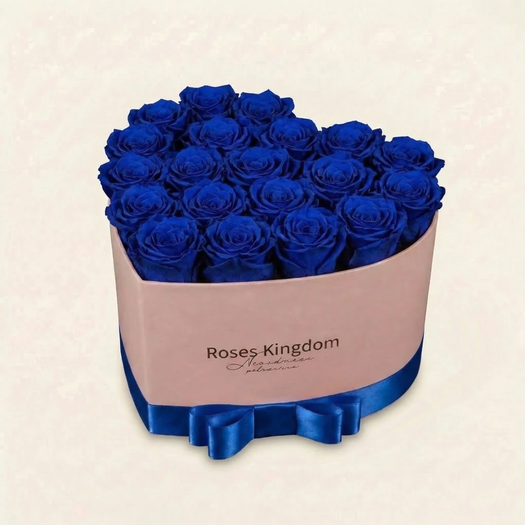 Levně Flower box srdce PREMIUM MODRÁ RŮŽOVÁ