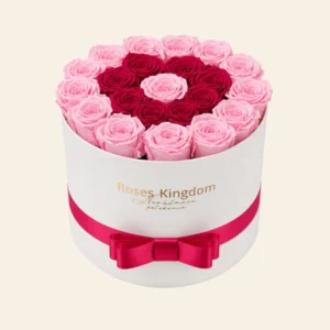 box z ruzi medium raspberry srdce z malinovych ruzi v bilem boxu