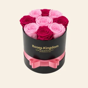 box z ruzi mini fuchsia ruzove a cyklamenove ruze v cernem boxu